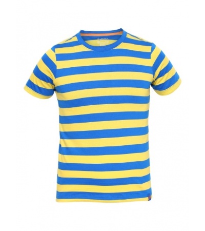 Jockey Neon Blue & Maize Boys Striped T-Shirt-Yellow-9-10 Yrs
