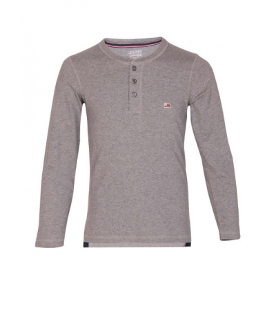 Jockey Grey Melange Boys Henley T-Shirt Long Sleeve-Grey-7-8 Yrs