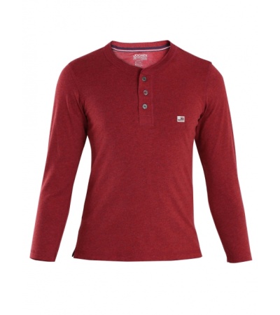 Jockey Red Melange Boys Henley T-Shirt Long Sleeve-Red Wine -11-12 Yrs