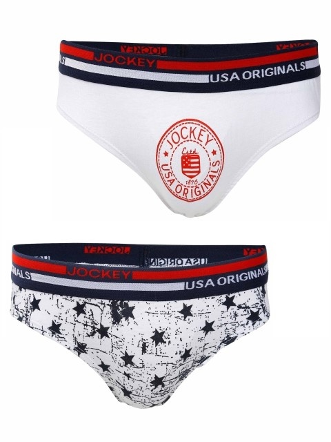 Jockey White White Printed Boys Brief Pack of 2