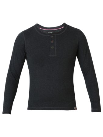 Jockey Black Melange Boys Henley T-Shirt Long Sleeve-Black-9-10 Yrs