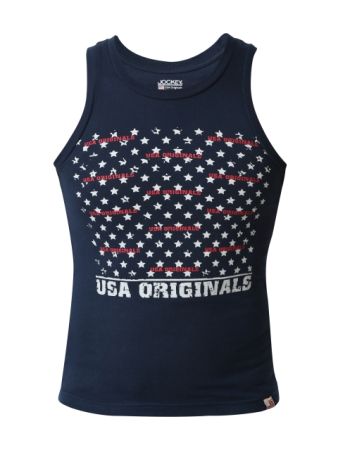 Jockey Navy Prints Boys Printed Vest-Navy-7-8 Yrs