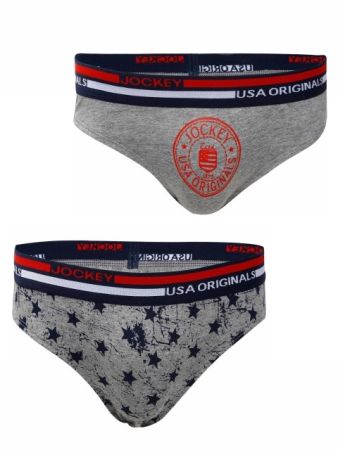 Jockey Grey Melange & Grey Melange Printed Boys Brief Pack of 2-Grey-9-10 Yrs