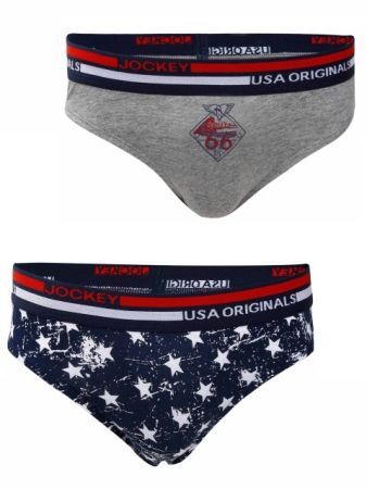 Jockey Grey Melange & Navy Printed Boys Brief Pack of 2-Navy-9-10 Yrs