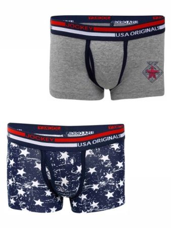 Jockey Grey Melange & NavyPrint Boys Trunk Pack of 2-Navy-9-10 Yrs