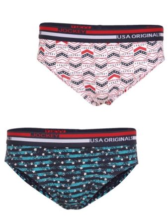 Jockey White & Navy Print Boys Brief Pack of 2-Navy-11-12 Yrs