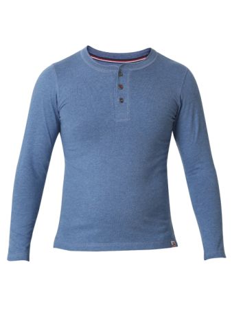 Jockey Light Denim Melange Boys Henley T-Shirt Long Sleeve-Light Denim-7-8 Yrs