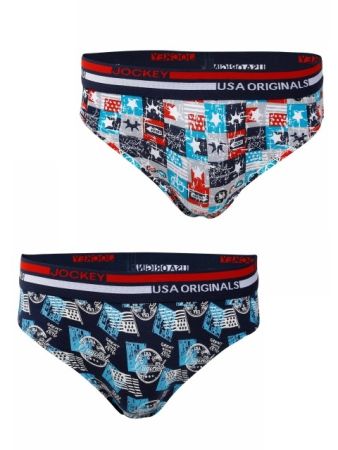 Jockey Navy & Navy Prints Boys Brief Pack of 2-Navy-11-12 Yrs