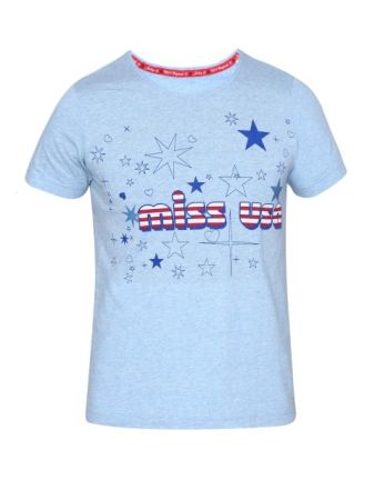 Jockey Sky Blue Melange Girl's Graphic T-Shirt-Sky Blue-9-10 Yrs